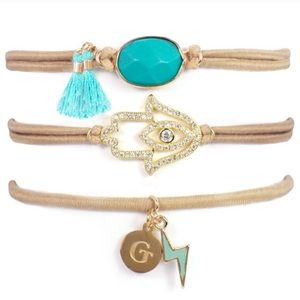 Hamsa CZ/Turquoise Hair Band Charm Bracelet Set